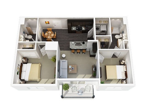 Floor plan for 2 beds, 2 baths, 1061 sqft